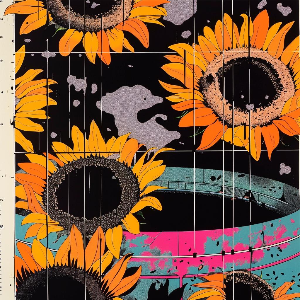 sunflowers  guitar  poster  dark  sky  nighttime  horizon  deep  perspective  Jean 1021082