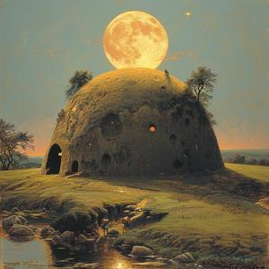 album  cover  surreal  moon  cave  oil  canvas  symbolist  risograph  screenprinting 1079525