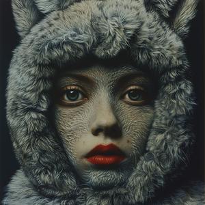 surreal  hybrid  wolfman  furry  hat  female  mythical  Symbolist  Risograph  portrait 1077353