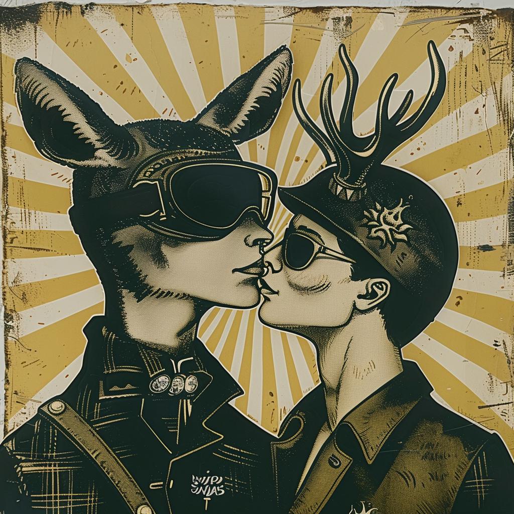 painting  kissing  deer  surrealism  animal  couple  artistic  symbolism  whimsical  folk 949892