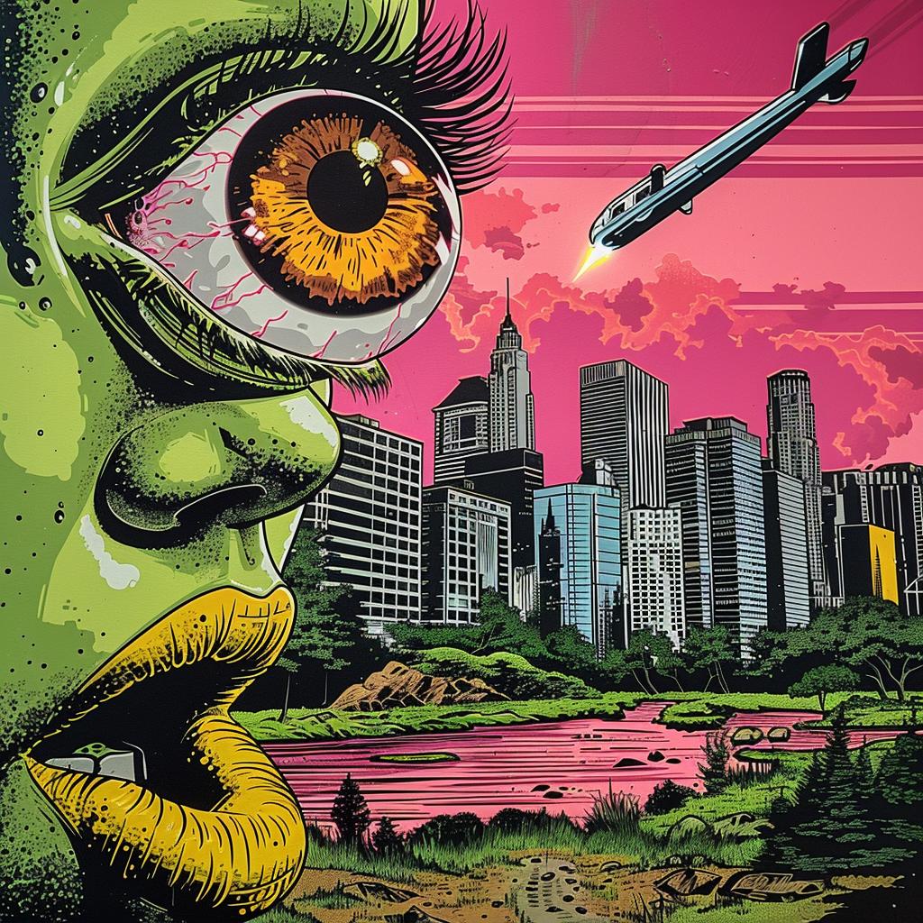 surreal  album-cover  alien  city  symbolist  screenprinting  colorful  graphic  Todd-White  Tim-Biskup 1027202