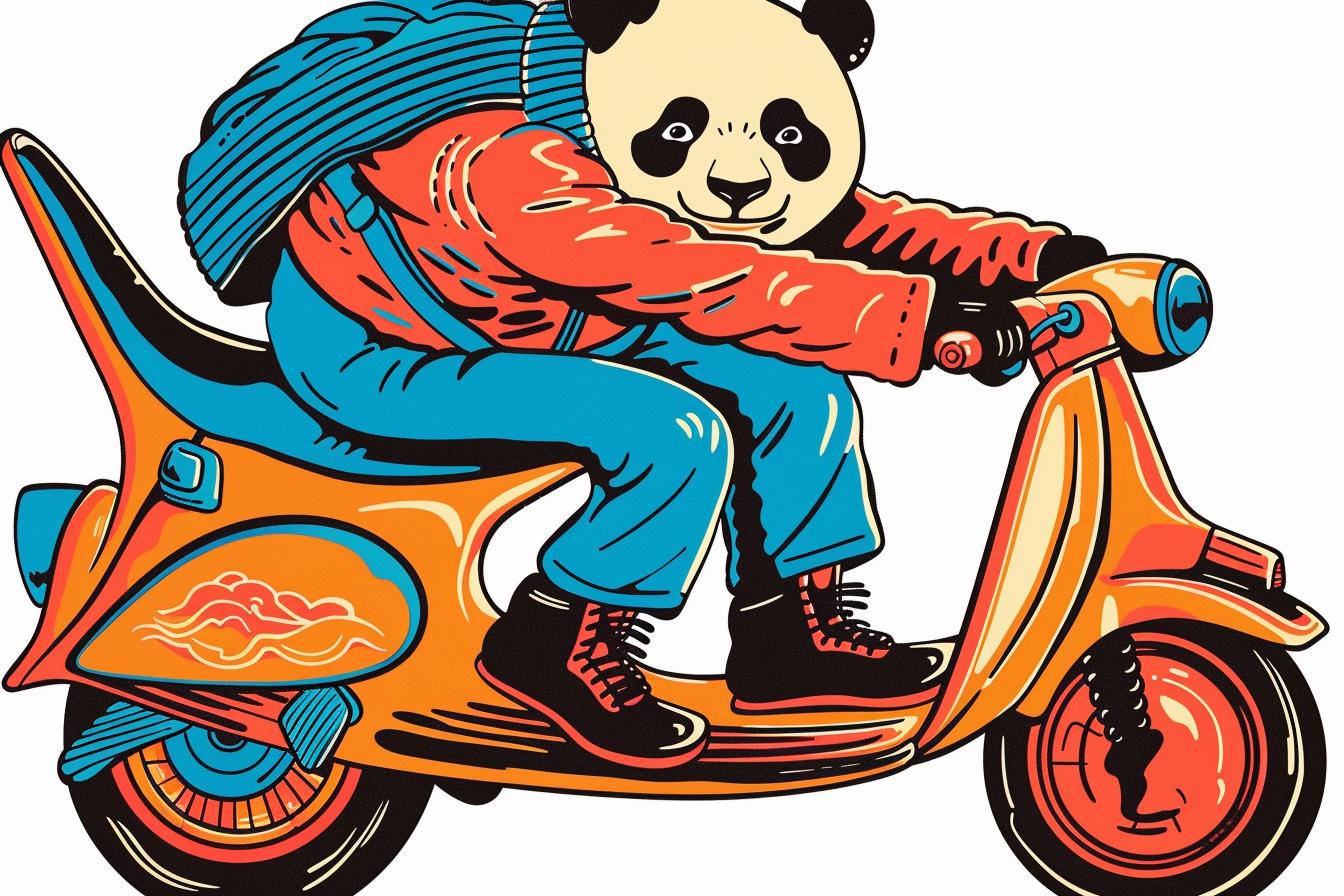 panda  scooter  backpack  cartoon  fun  whimsical  colorful  playful  animal  transport 938740