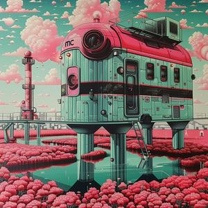 truck  house  colorful  rural  landscape  minimal  chromolithography  Escher  whimsical  transport 1037749