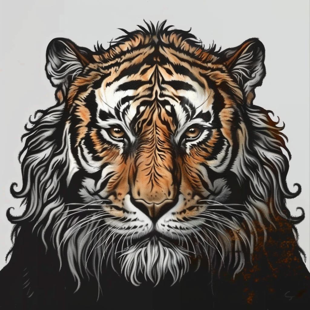 tiger  long  hair  white  background  illustration  animal  graphic  stylized  vector 1027663