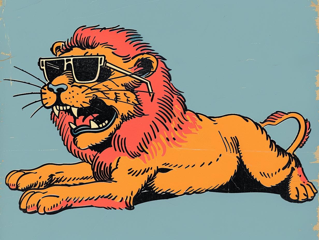 lion  tattoo  SailorJerry  1950s  vintage  comic  illustration  cartoon  sunglasses  bold 919663