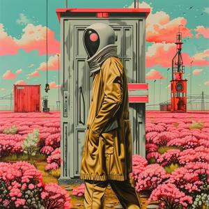 man  walking  field  flowers  chromolithography  Quint  Buchholz  landscape  colorful  art 1039890