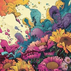 album  cover  flowers  sunflowers  colorful  chaos  Risograph  symbolist  vibrant  creative 1078060