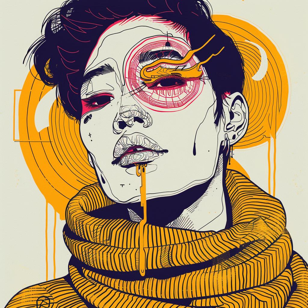 popart  woolen  sweaterman  model  foureyes  eyemakeup  TroyBrooks  AsianAmerican  scarf  headwear 939304