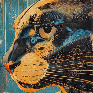 puma  cat  portrait  comic  vintage  surrealism  ArtNouveau  pointillism  blue  background 1076835