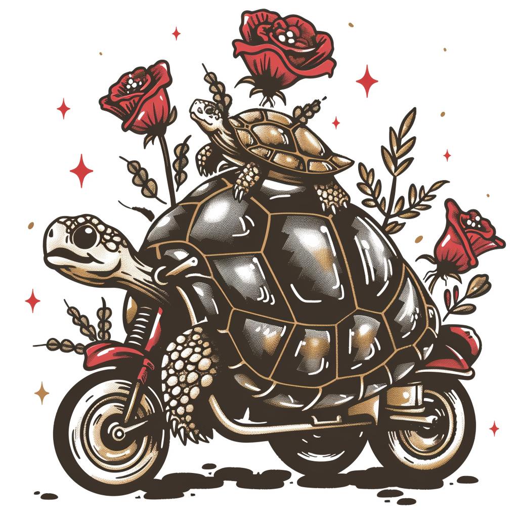 turtle  scooter  tattoo  illustration  motorcycle  roses  whimsical  animal  art  fun 943363