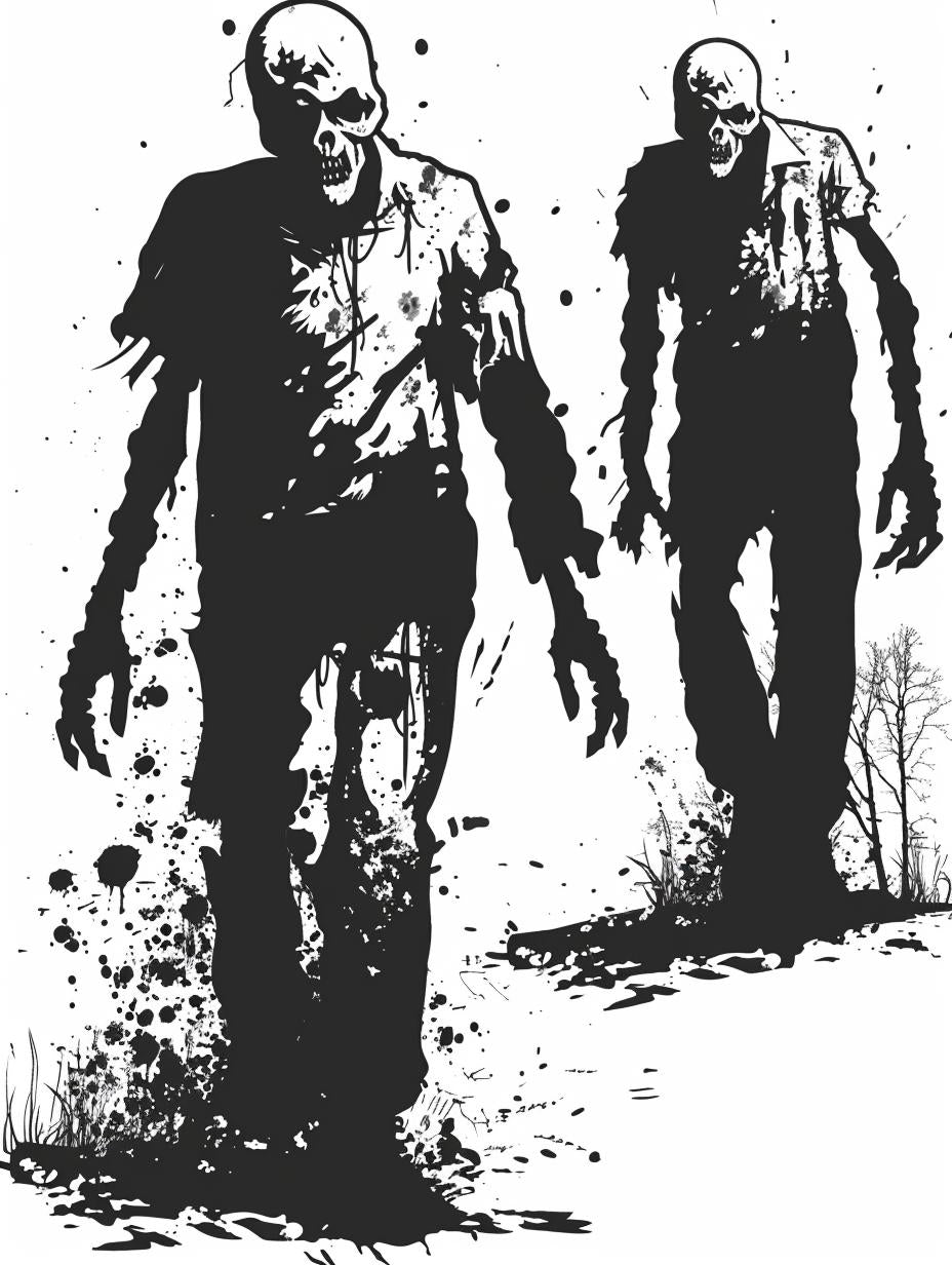zombie  silhouette  black  white  icon  vintage  vector  grunge  linocut  forest 951781