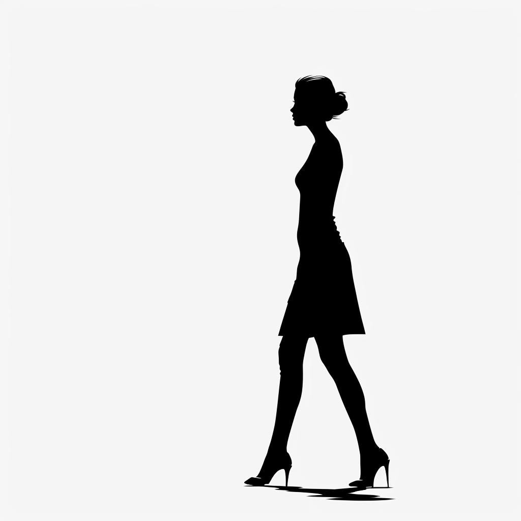 صورة امرأة تمشي، صورة ظلية بسيطة، رسم رمزي، باللونين الأبيض والأسود، رقم 953795