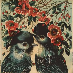 birds  flowers  chromolithography  nature  art  illustration  colorful  wildlife  botanical  decorative 1052102