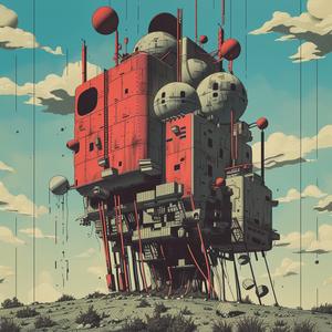 لوحة مدينة حمراء مستقبلية سريالية فائقة الواقعية طباعة الشاشة Mitsumasa Anno Stalenhag 1079796