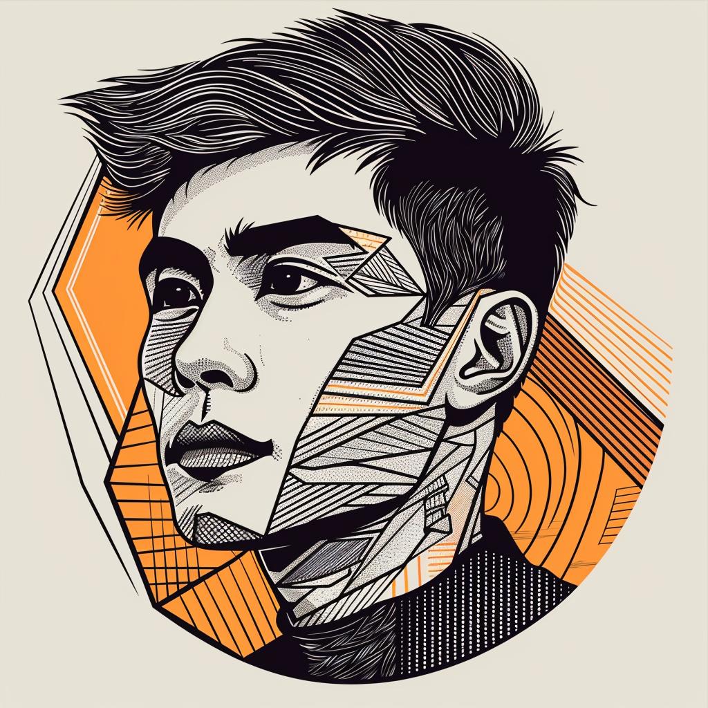 PopArt  AsianAmerican  male  portrait  geometric  pattern  white  background  vibrant  colorful 937241