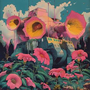 robot  painting  flowers  chromolithography  colorful  whimsical  nature  art  imaginative  modern 1059637