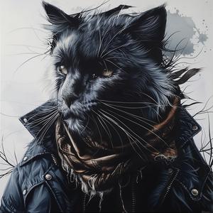 cat  black  jacket  painting  animal  whimsical  portrait  stylized  figurative  illustration 1071751