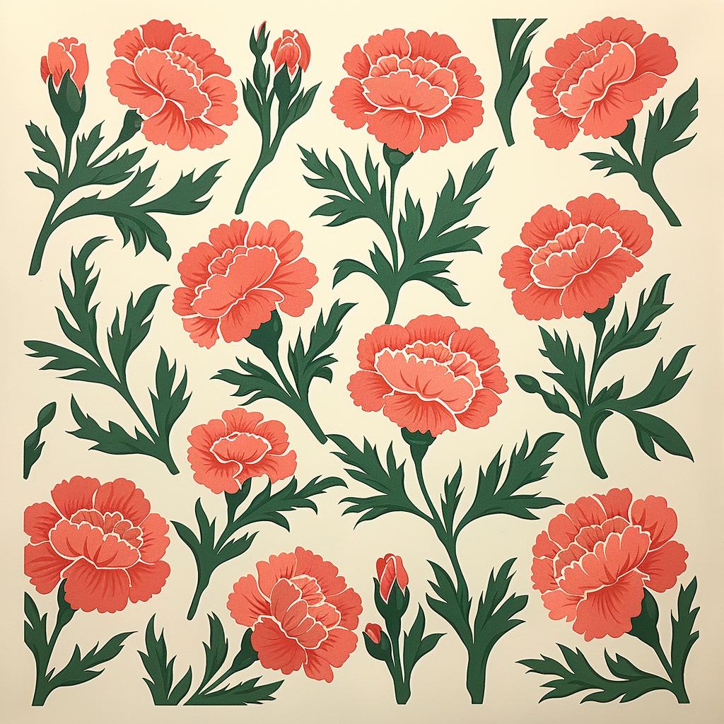 carnations  pattern  Risograph  Chinese  art  MaudLewis  floral  white  vibrant  design 970541
