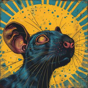 rat  yellow  background  sun  vintage  comic  ArtNouveau  Surrealism  pointillism  gold 1076921