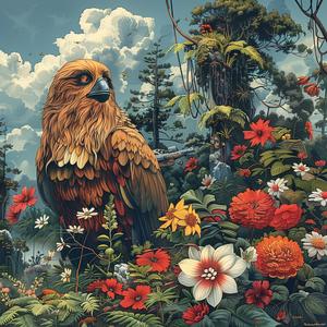 eagle  wild  flowers  trees  chromolithography  nature  bird  illustration  outdoors  scenic 1059343