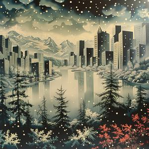 city  snow  falling  chromolithography  winter  scene  urban  mood  serene  art 1040999
