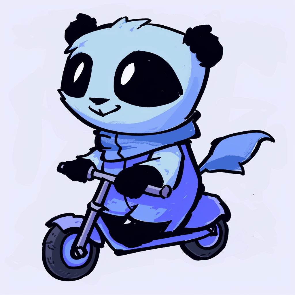 panda  scooter  happy  minimal  blue  yellow  illustration  cartoon  joyful  simple 955520