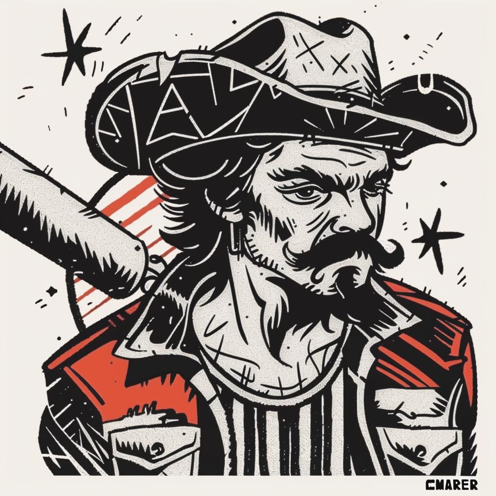 cartoon  man  cowboy  hat  moustache  poster  illustration  stylized  humor  bold 937875