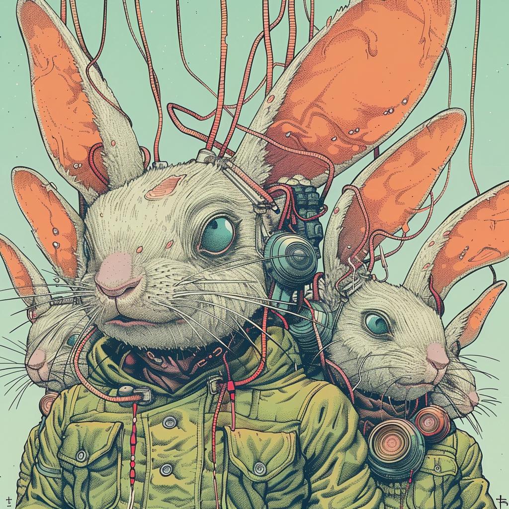 rabbit  soldiers  battle  whimsical  cartoon  suits  helmets  imaginative  playful  fantasy 923448