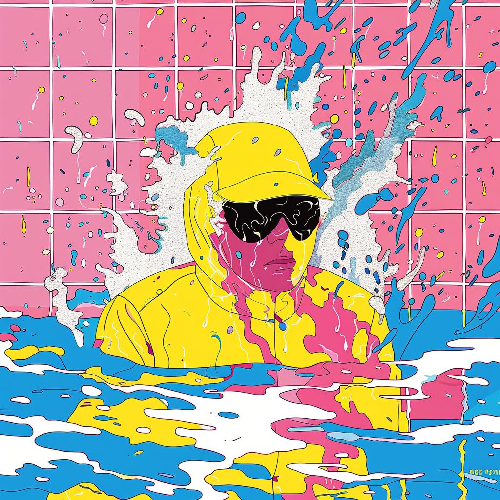 surreal  album  cover  splash  Memphis  design  man  raincoat  sunglasses  art 977319