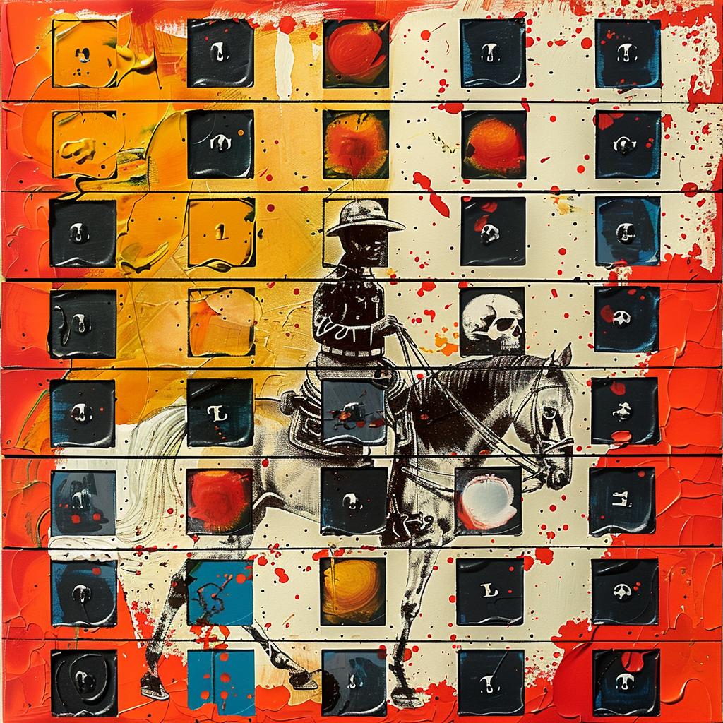 encaustic  paint  police  skull  horseback  portrait  red  background  expression  artwork 1016018