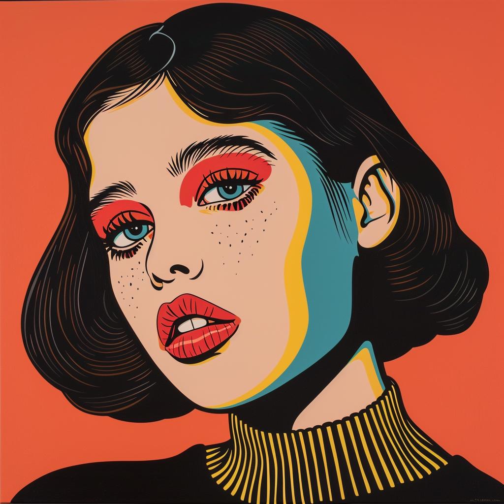 صورة امرأة ذات عيون حمراء منمقة وملونة من فن تصويري من ثلاثينيات القرن العشرين 972576