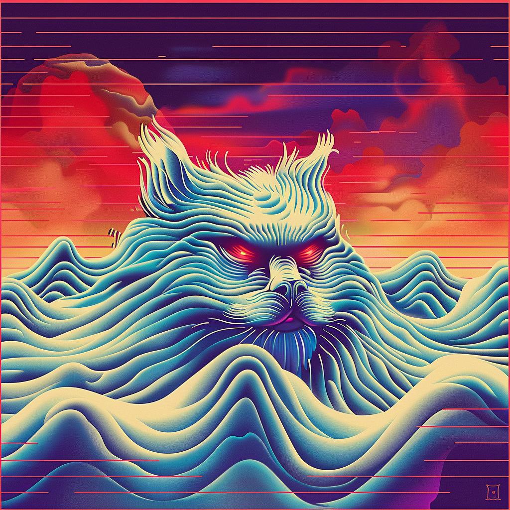 cat  ocean  waves  clouds  whimsical  playful  blue  nature  animal  water 967279