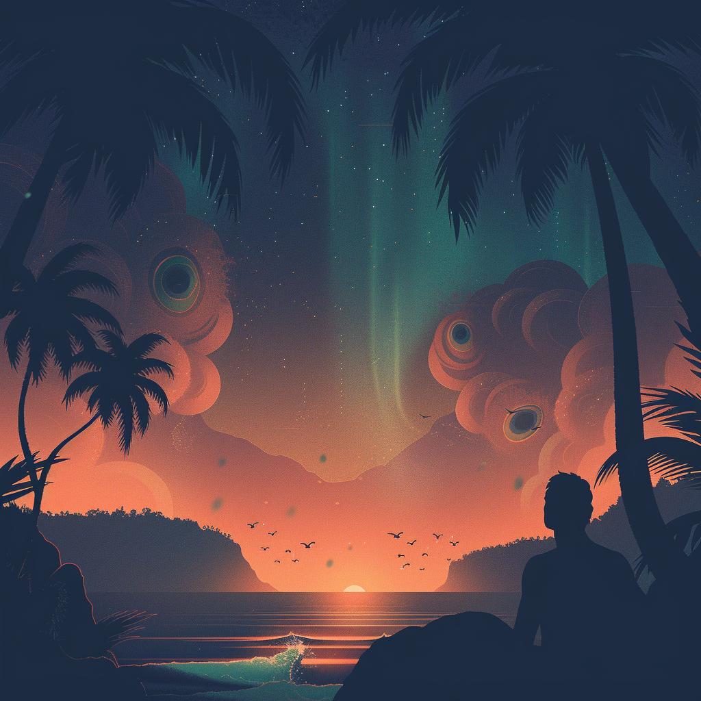 collage  peacock  feathers  waves  cherry  blossom  Aurora  Borealis  tropical  sunset 1017008