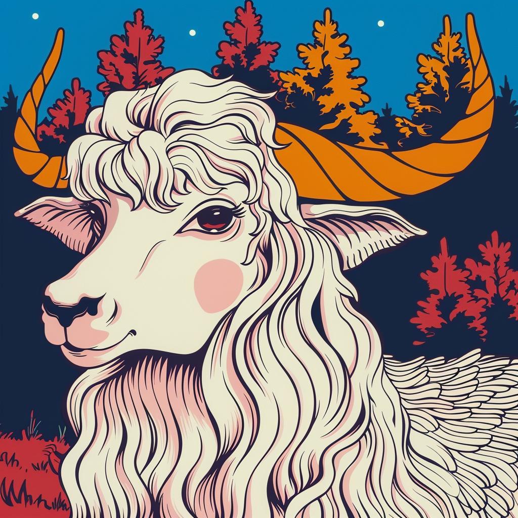 mythical  hybrid  goat  horns  white  fantastical  creature  art  unique  design 941055