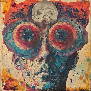 surreal  album  cover  man  eyes  face  symbolist  risograph  hyper-realistic  screenprinting 1078510