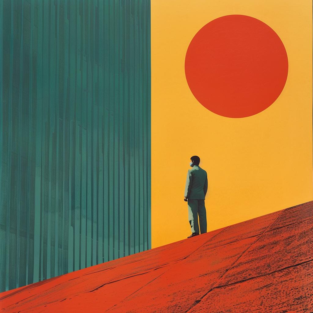 surreal  album  cover  skyscraper  man  wall  sun  orange  creative  Joan 978539