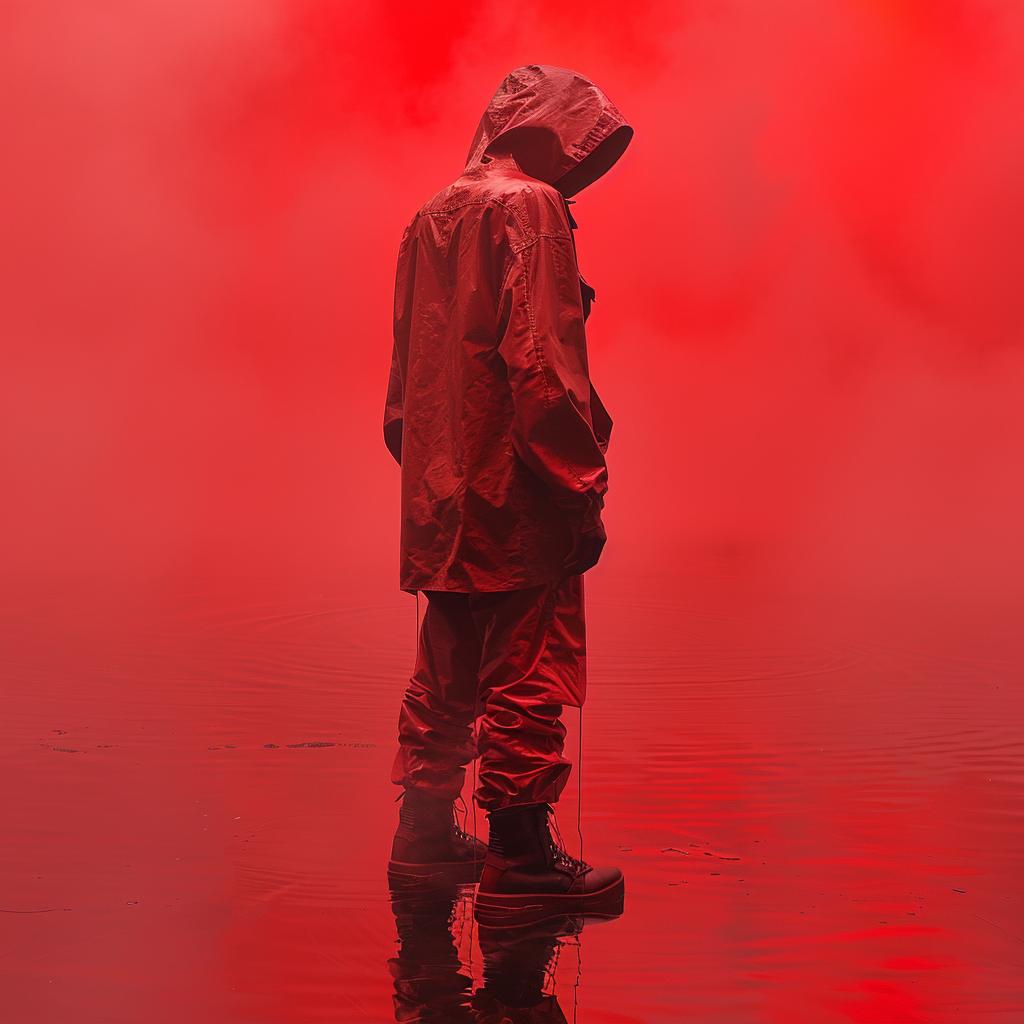 creative  surreal  album  cover  man  red  raincoat  water  standing  Yeezy 976552