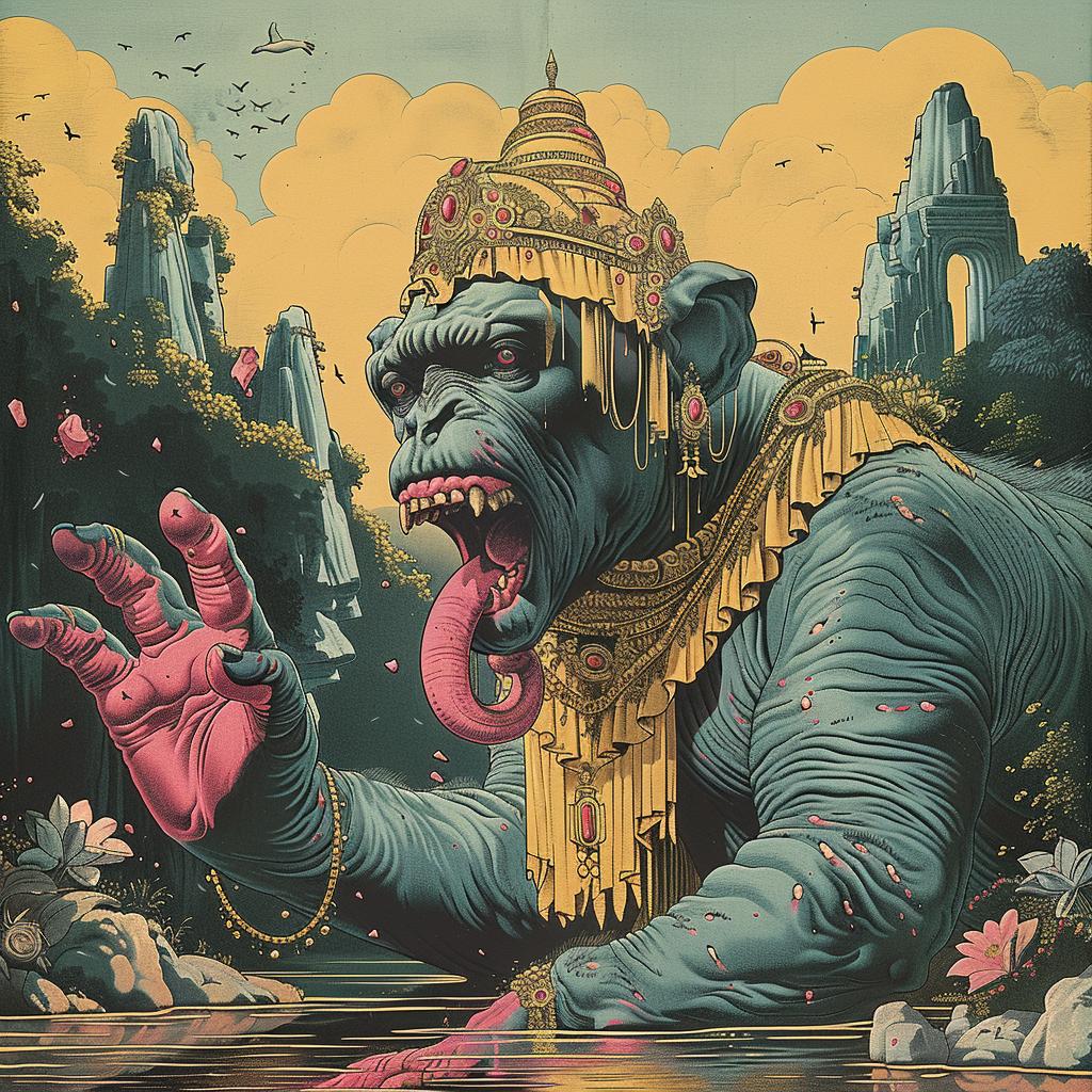 monkey  water  poster  movie  chromolithography  dramatic  wildlife  art  surreal  action 924417