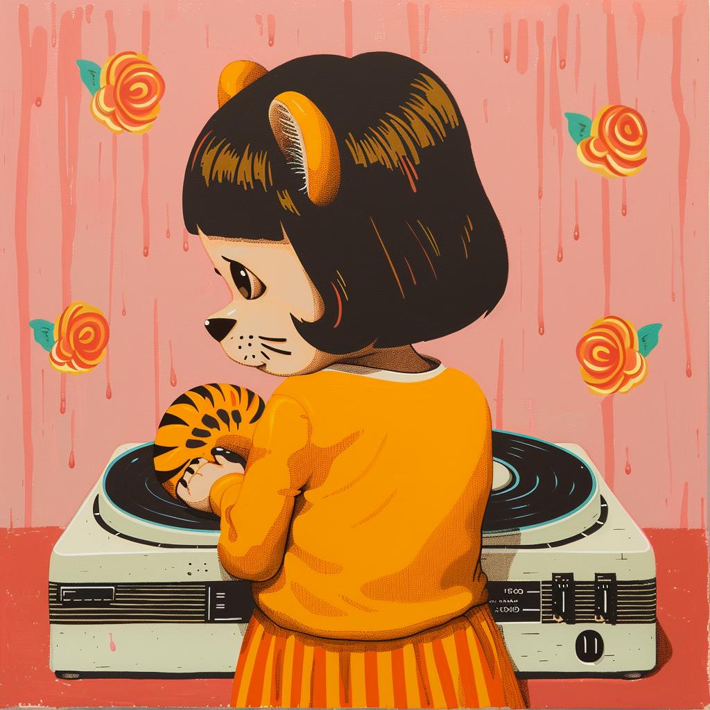 girl  turntable  tiger  painting  vibrant  music  playful  imaginative  colorful  whimsical 966459