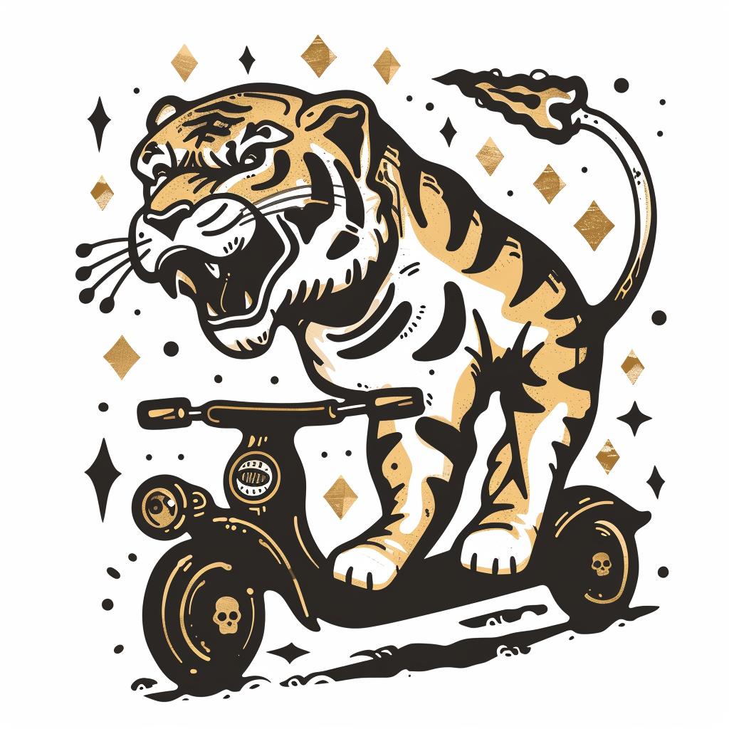 tiger  scooter  vector  illustration  playful  animal  whimsical  colorful  fun  cartoon 943272