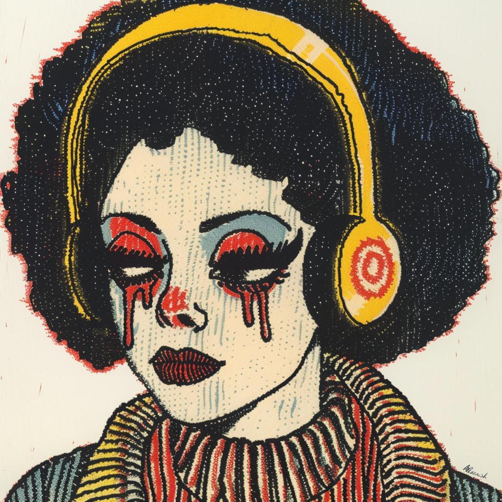 Pop Art  DJ  African-American  headphones  afro  eye makeup  dripping  Troy Brooks  drawing  dynamic 917123