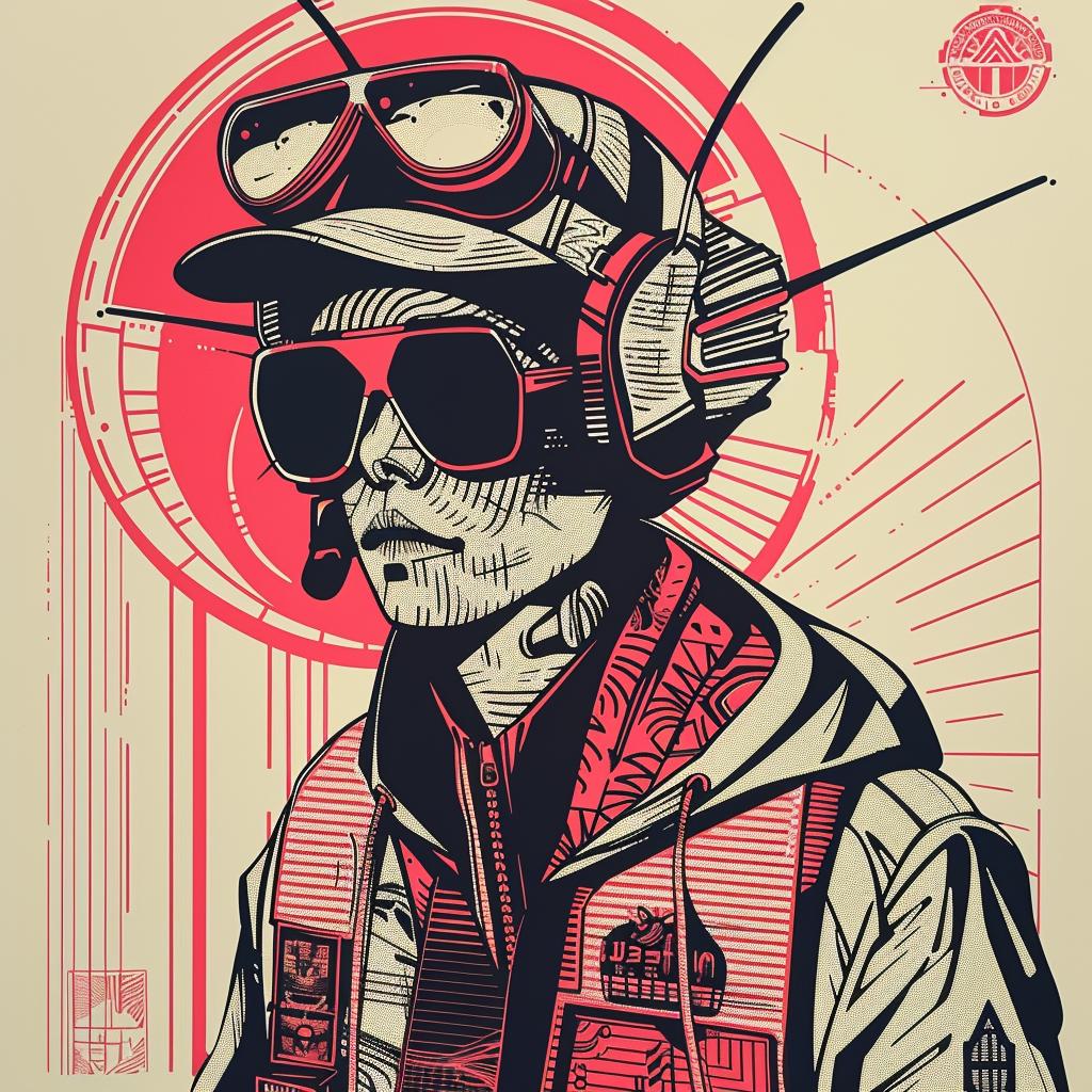 surreal  album  cover  grasshopper  Yoshitoshi  hyper-realistic  screenprinting  symbolist  helmet  man 939563