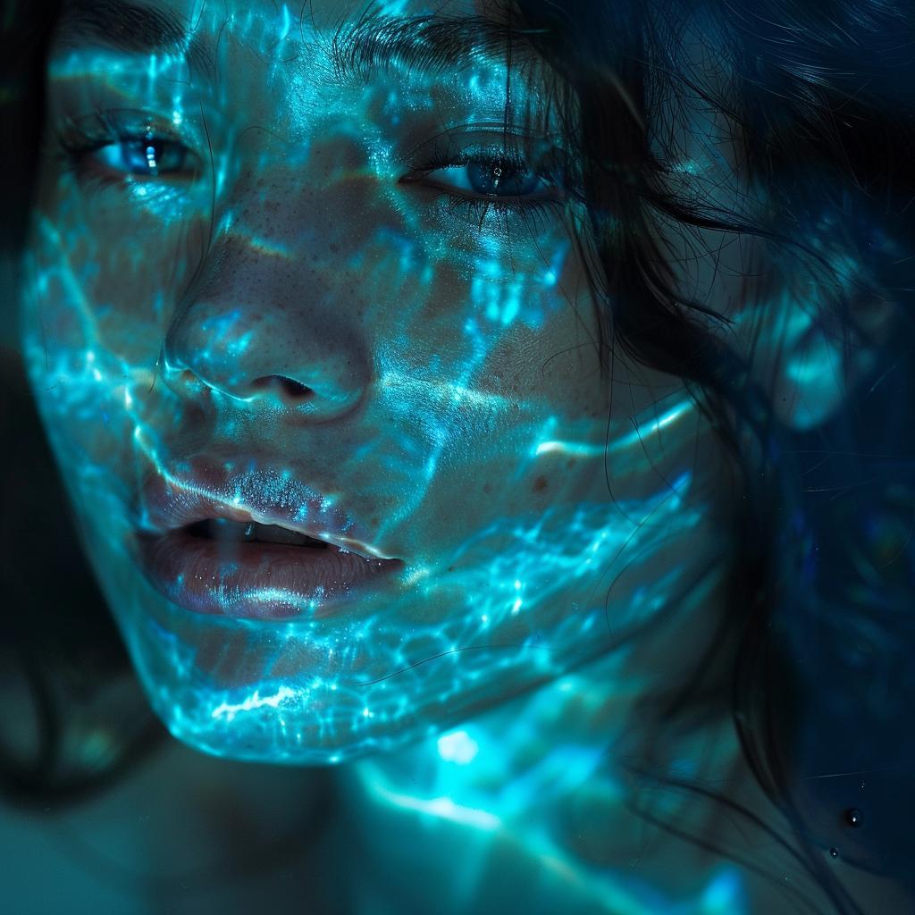 woman  blue  light  face  distorted  glow  photography  teal  colors  art 961213