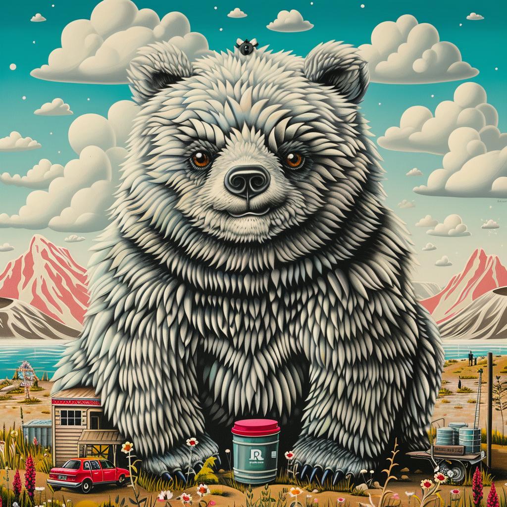 oversized  grizzly  bear  kawaii  white  background  painting  cute  charming  playful 1033252