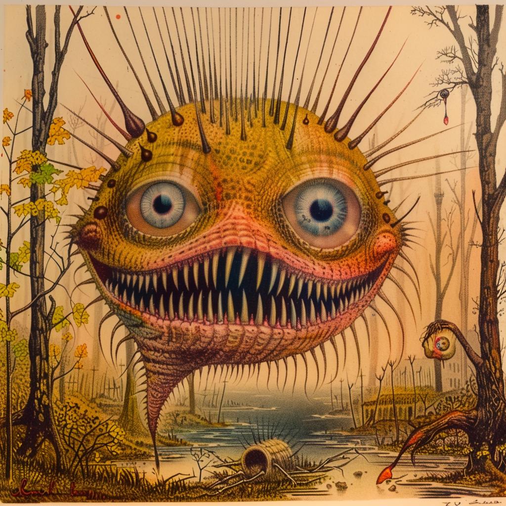 monster  big  eyes  teeth  painting  1917  horror  creature  weird  fantasy 946060