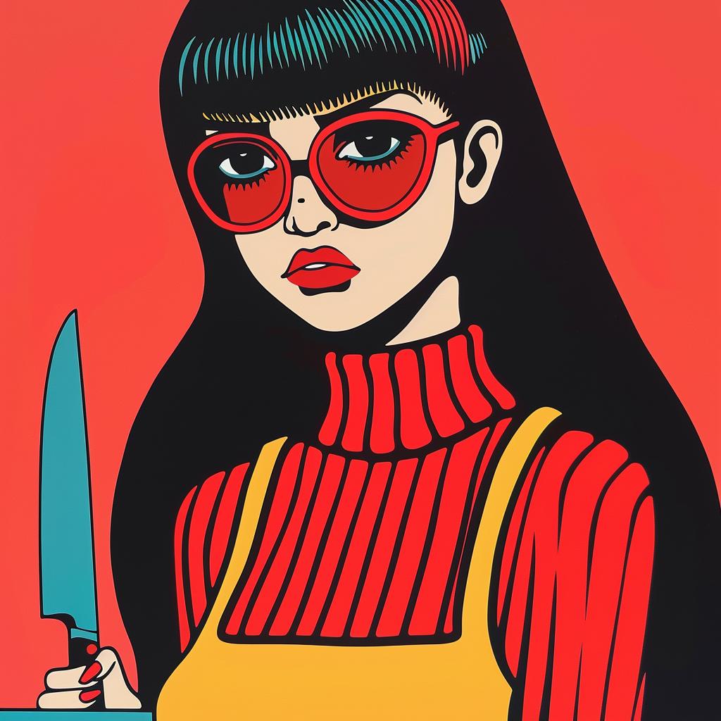 رسم توضيحي امرأة منبثقة سكين ملونة منمقة مرحة جريئة رسومية مرحة 943780