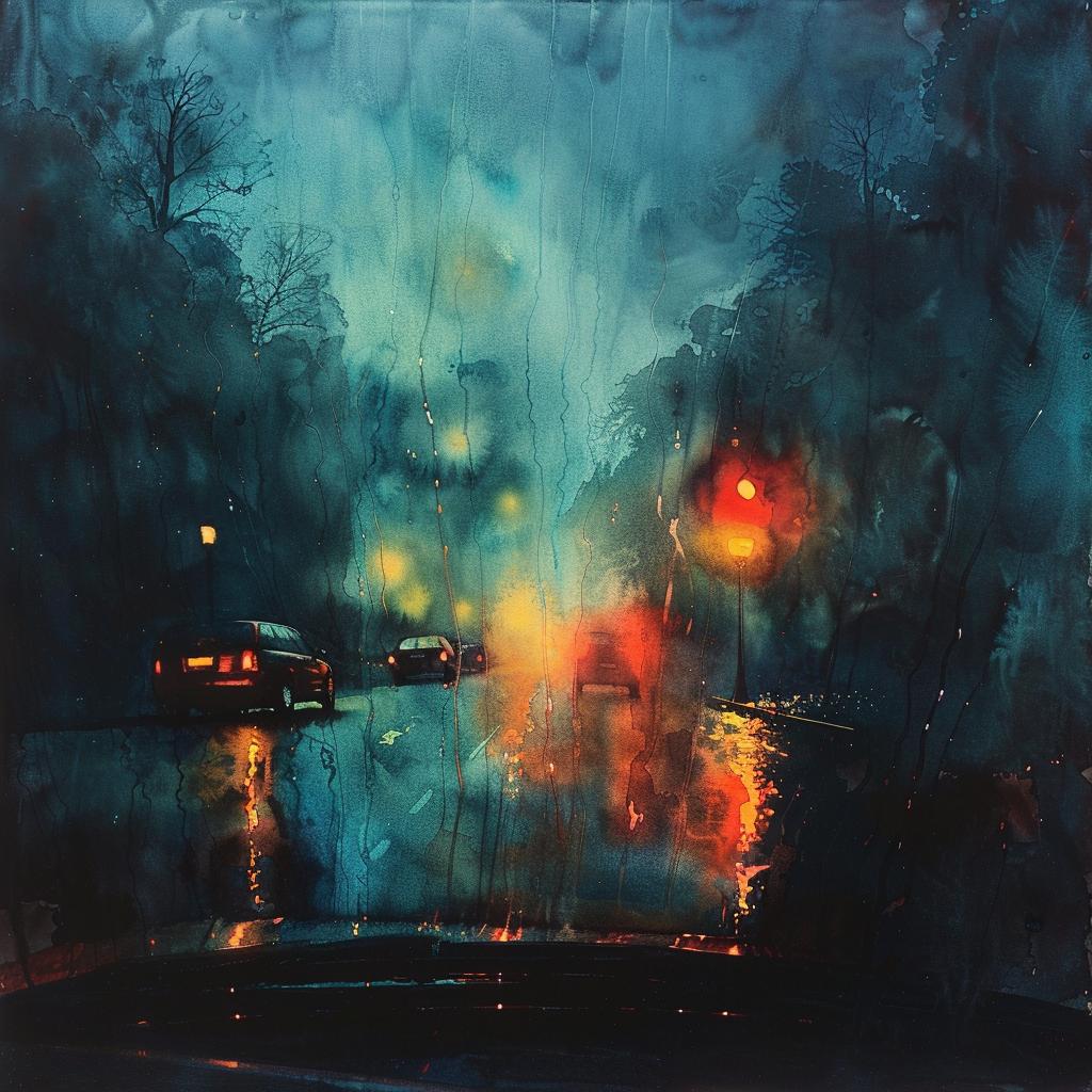watercolor  fogged  car  window  night  rain  driving  moody  urban  interior 920063