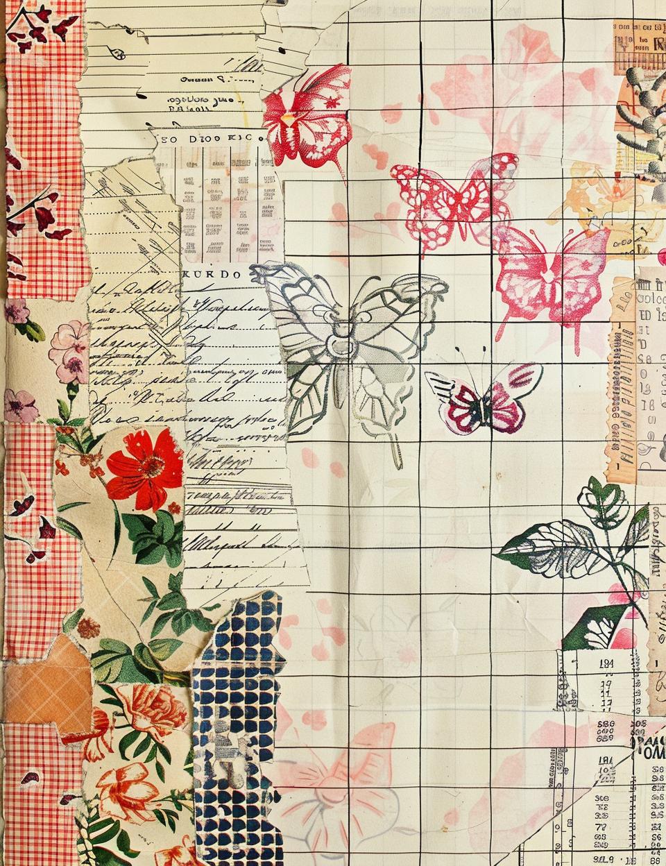 ledger  paper  collage  butterflies  flowers  patterns  homemade  patchwork  art  colorful 962158