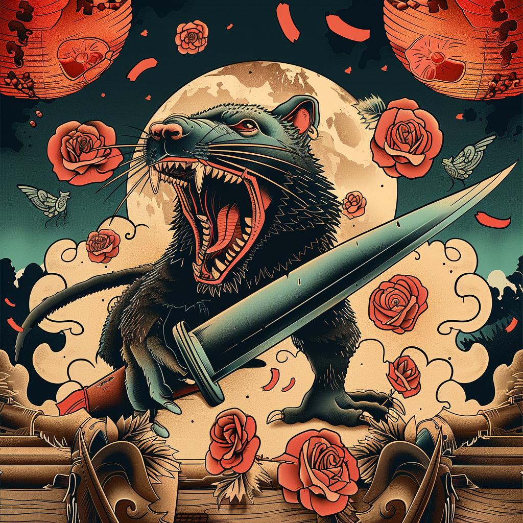 rat  knife  roses  background  artwork  design  Japanese  graphic  colorful  creative 945778
