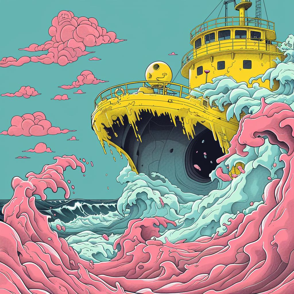 cartoon  boat  ocean  waves  pink  whimsical  marine  dramatic  adventure  sea 924413
